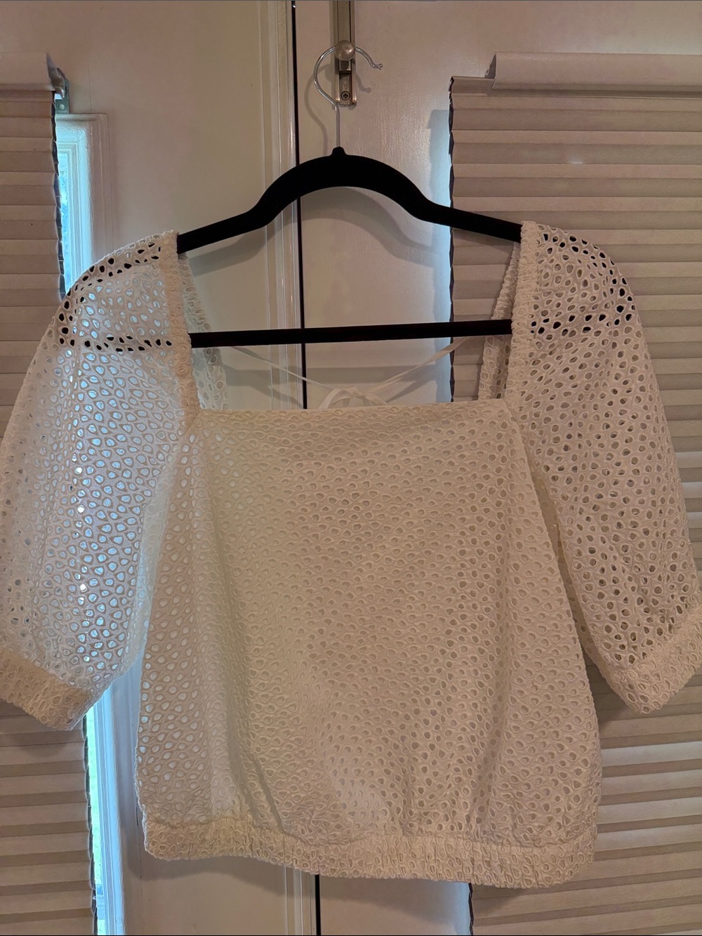 Everlane White Eyelet Square Neck Puff Sleeve Blouse
